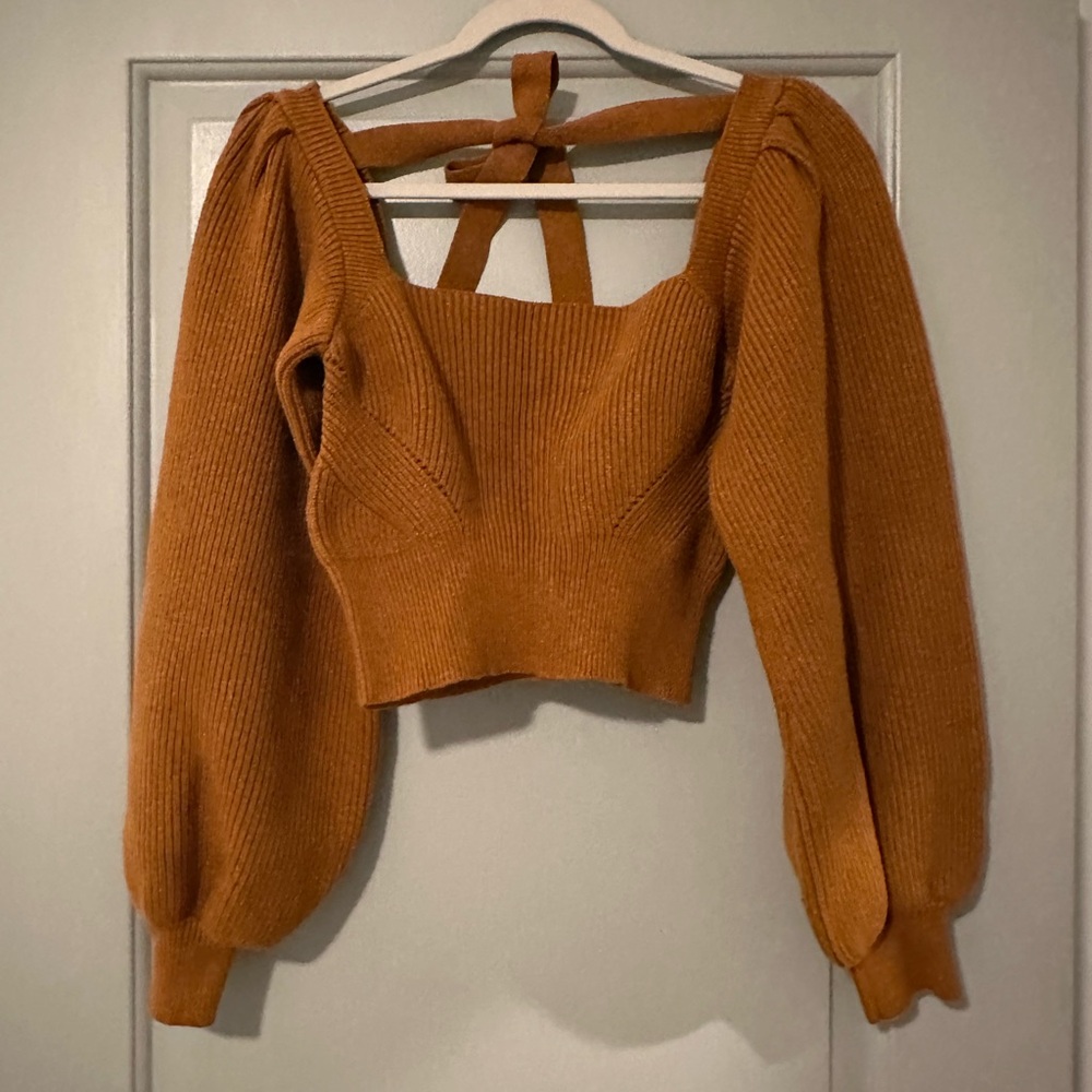 MinkPink Cropped Tie-Back Sweater